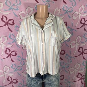 La Vie En Rose Pj Button Down Striped Short Sleeve Top Size Large